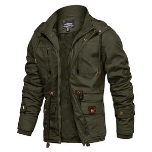 CRYSULLY Military Jacket Field Fleece Cargo Coat Green Removable Hood Sz L Men's